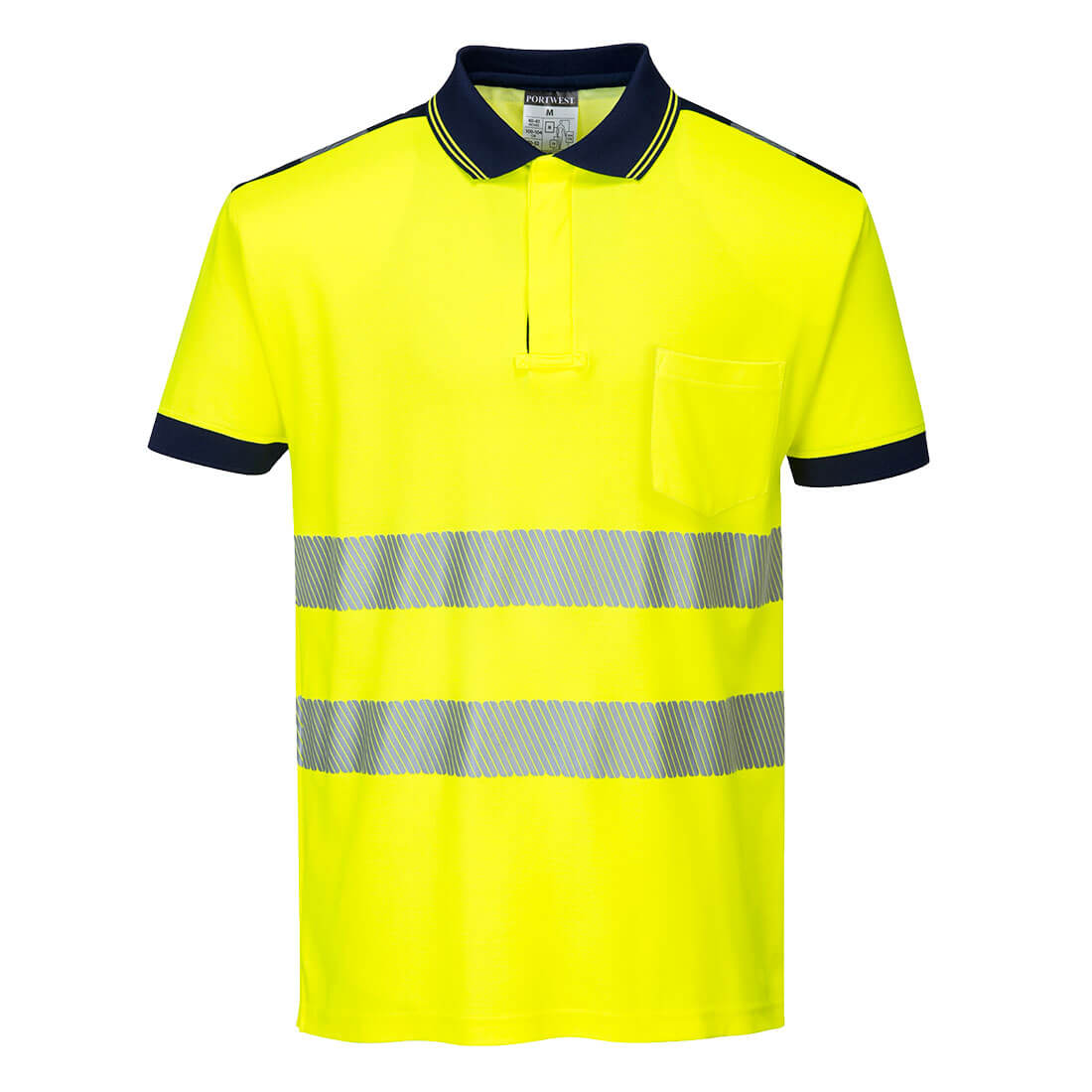 PW3 Hi-Vis Polo Shirt S/S - Yellow/Navy
