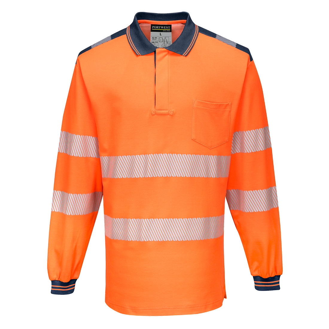 PW3 Hi-Vis Polo Shirt L/S - Orange/Navy