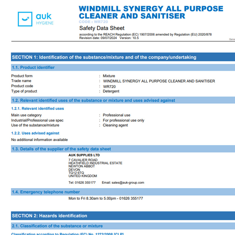 AUK Hygiene safety data sheets